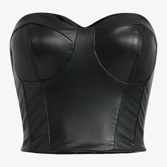 NWT Express Faux Leather Strapless Bustier Top - Black - Picture 3 of 5